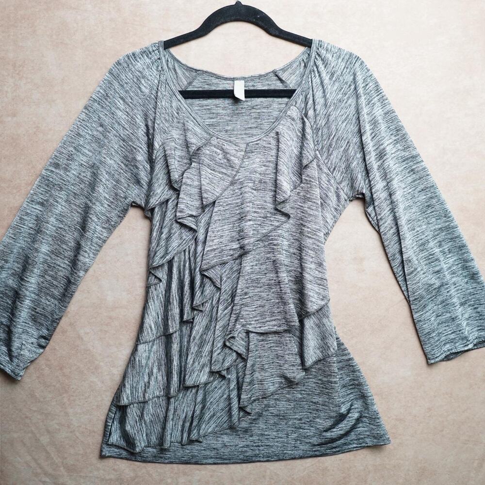 Y2K Gray Ruffle Knit Top Medium